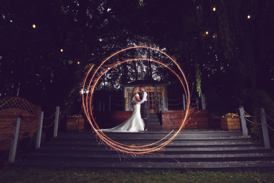 Circular light effect with newlyweds at The Venue, Eskmills